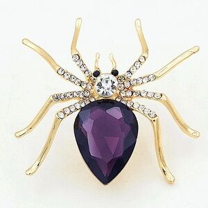 Elegant Gold Purple Spider Brooch Crystal statement accessory